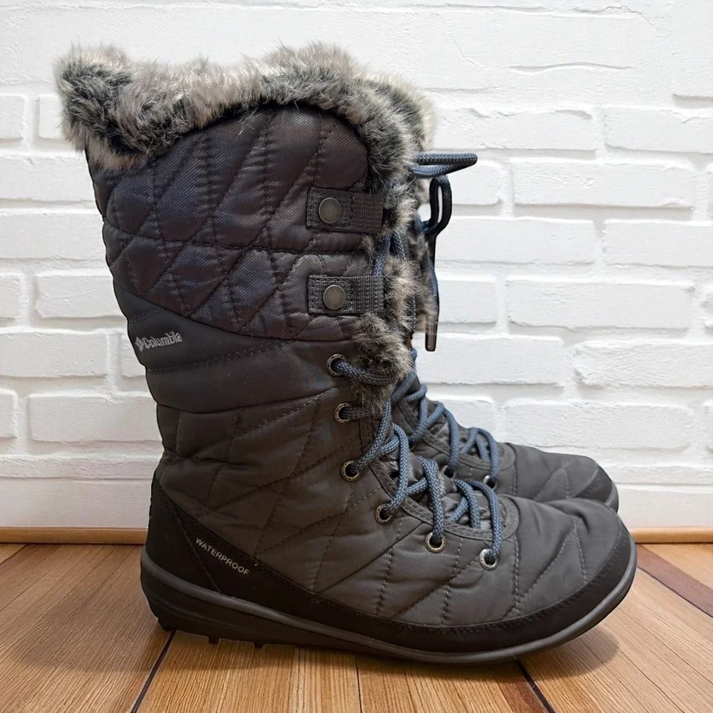 🔥Columbia🤑  Gray🖤 Heavenly Omni-Heat Waterproof‎ Fux Fur 200 Grams Boot 7.5